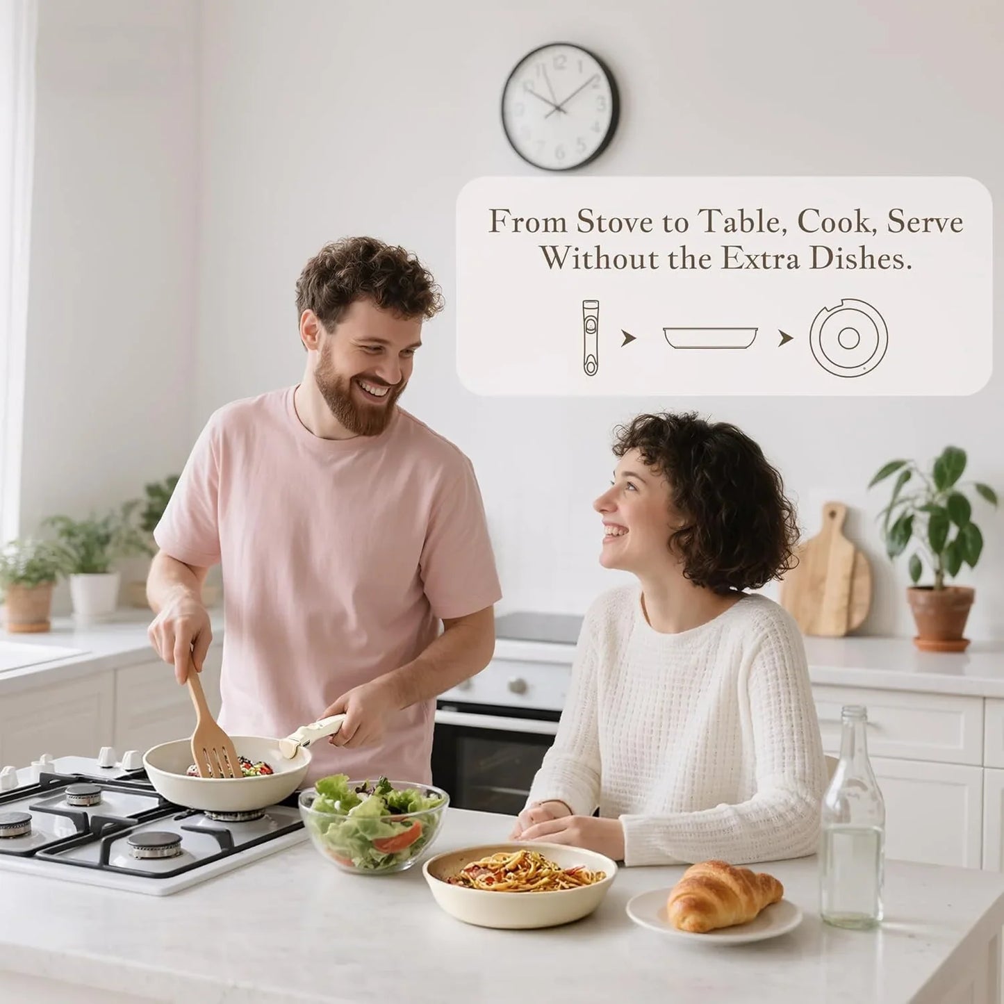 PFAS-Free Ceramic Cookware Set w/ Detachable Handle