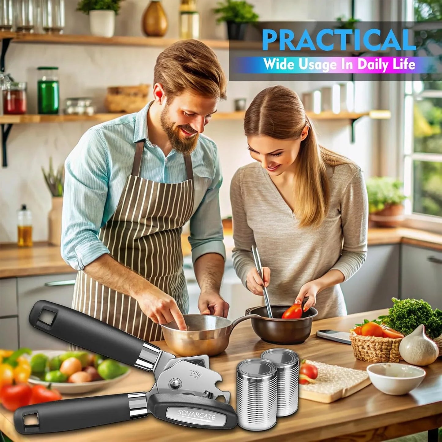 Ergonomic Manual Can Opener with Magnet Lift, Smooth Edge