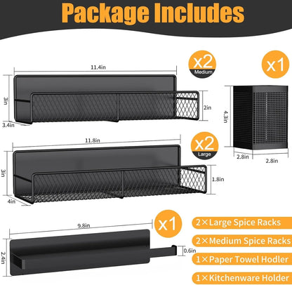 Magnetic Spice Rack Set (6 Pack) for Fridge + Towel Holder
