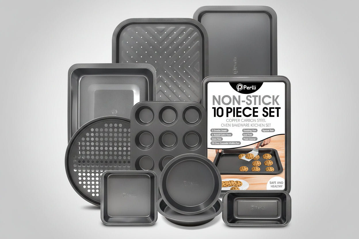 10-Piece Nonstick Bakeware Set, Carbon Steel Pans, Gray