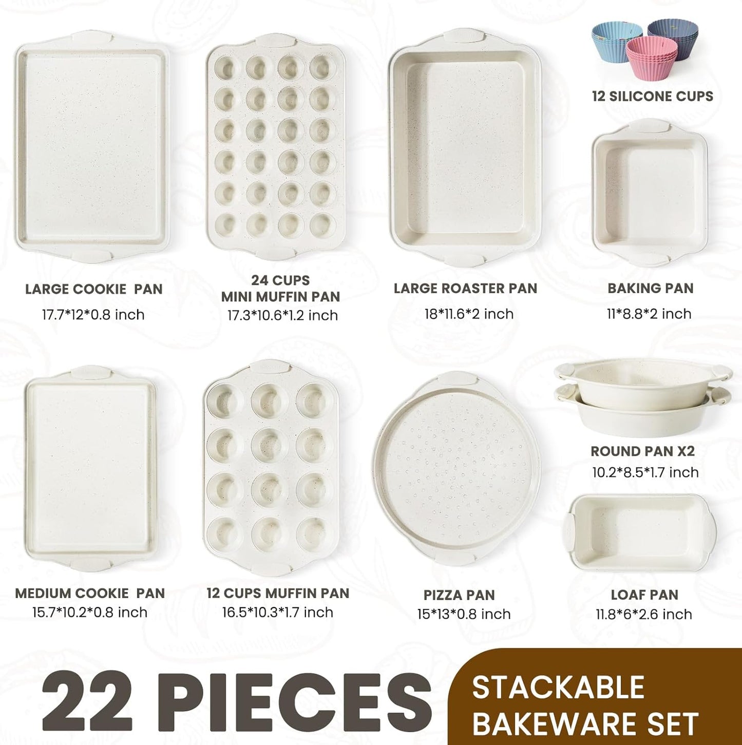 22-Piece Nonstick Bakeware Set, Stackable + Silicone Handles