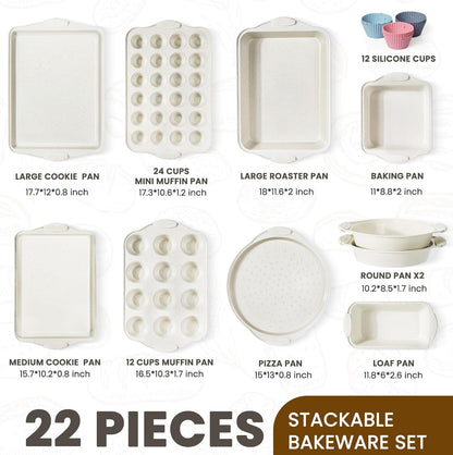 22-Piece Nonstick Bakeware Set, Stackable + Silicone Handles