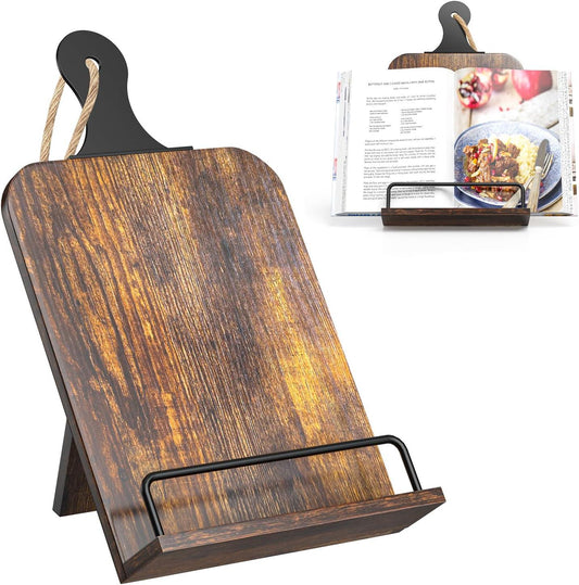 Wooden Cookbook Stand Holder for Recipes, Books & Tablet