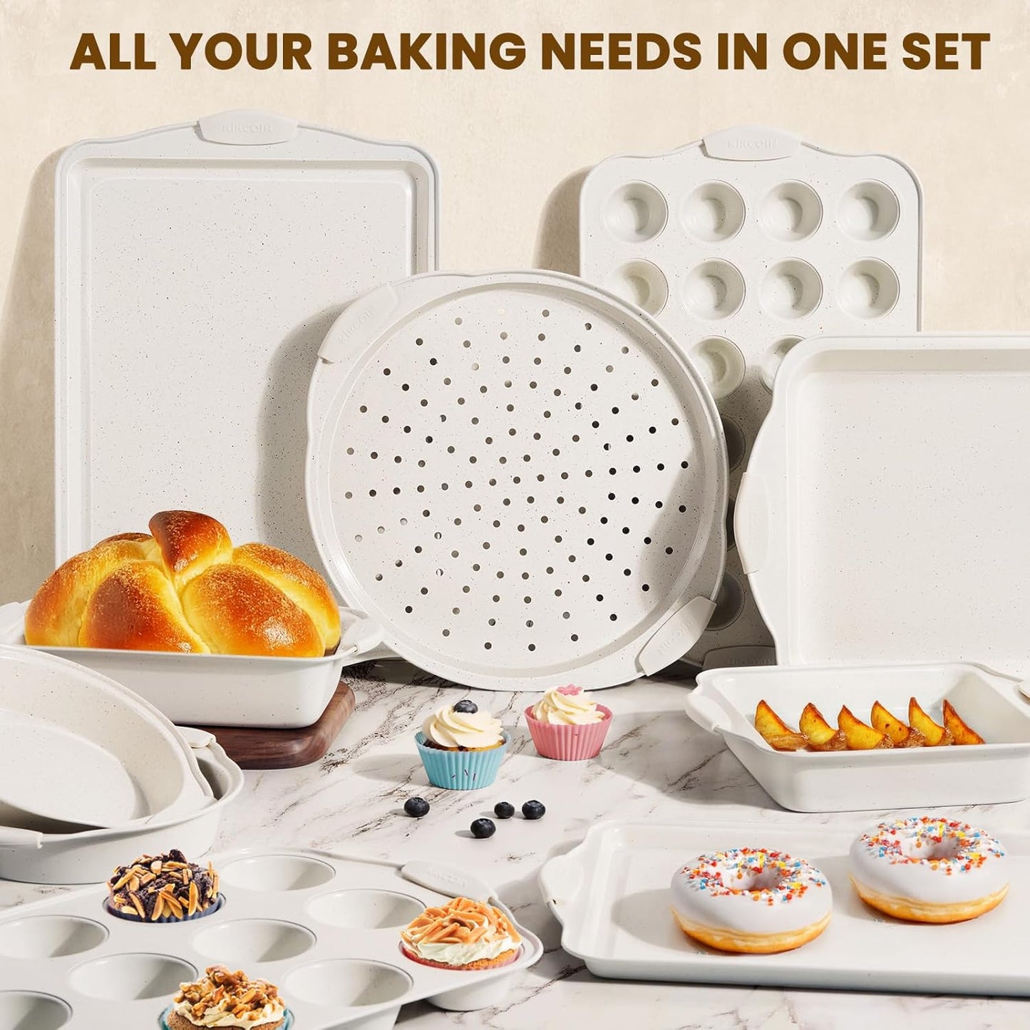 22-Piece Nonstick Bakeware Set, Stackable + Silicone Handles