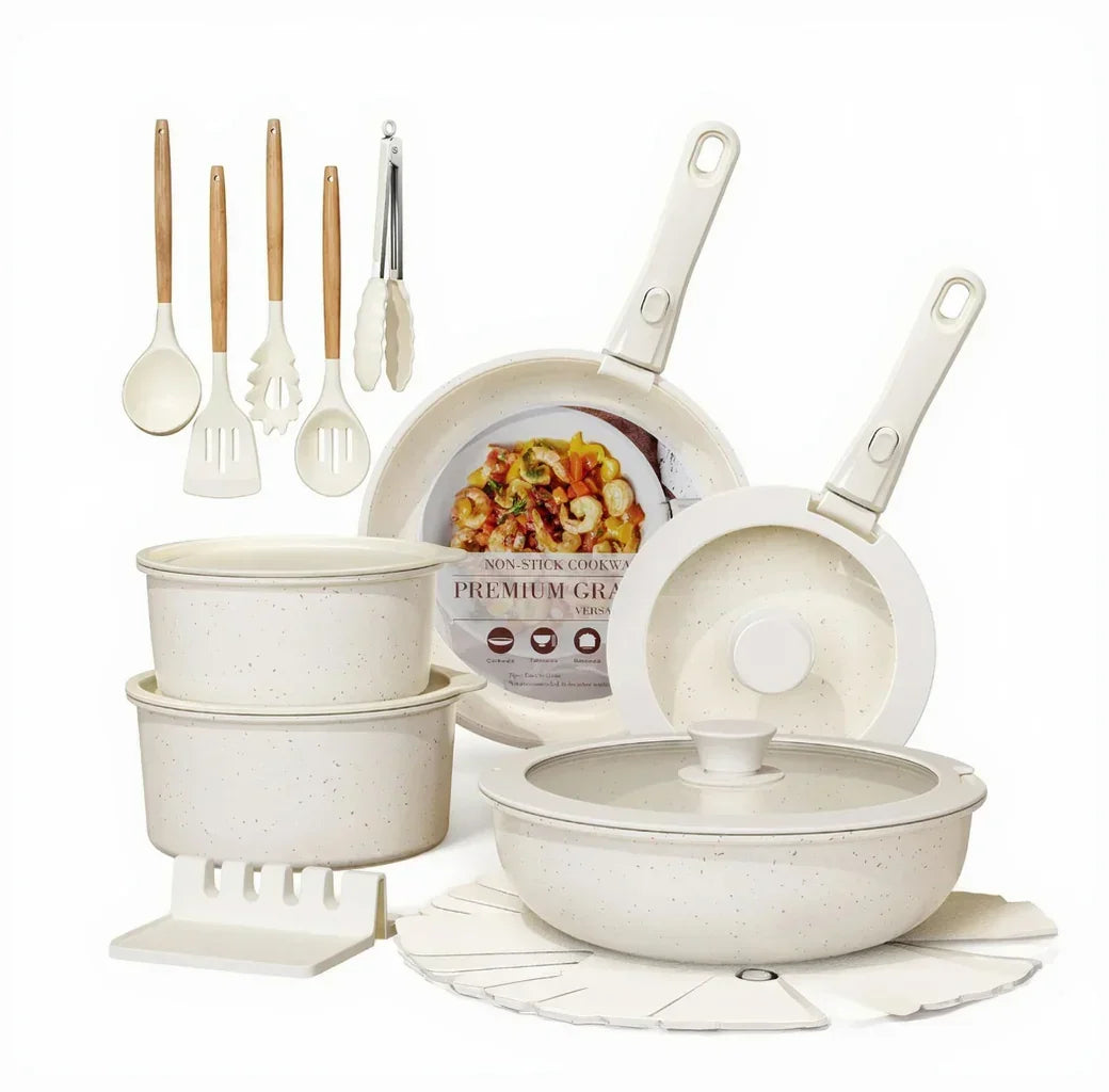 21-Piece Ceramic Cookware Set with Detachable Handles