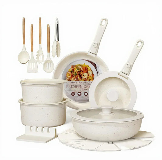 21-Piece Ceramic Cookware Set with Detachable Handles