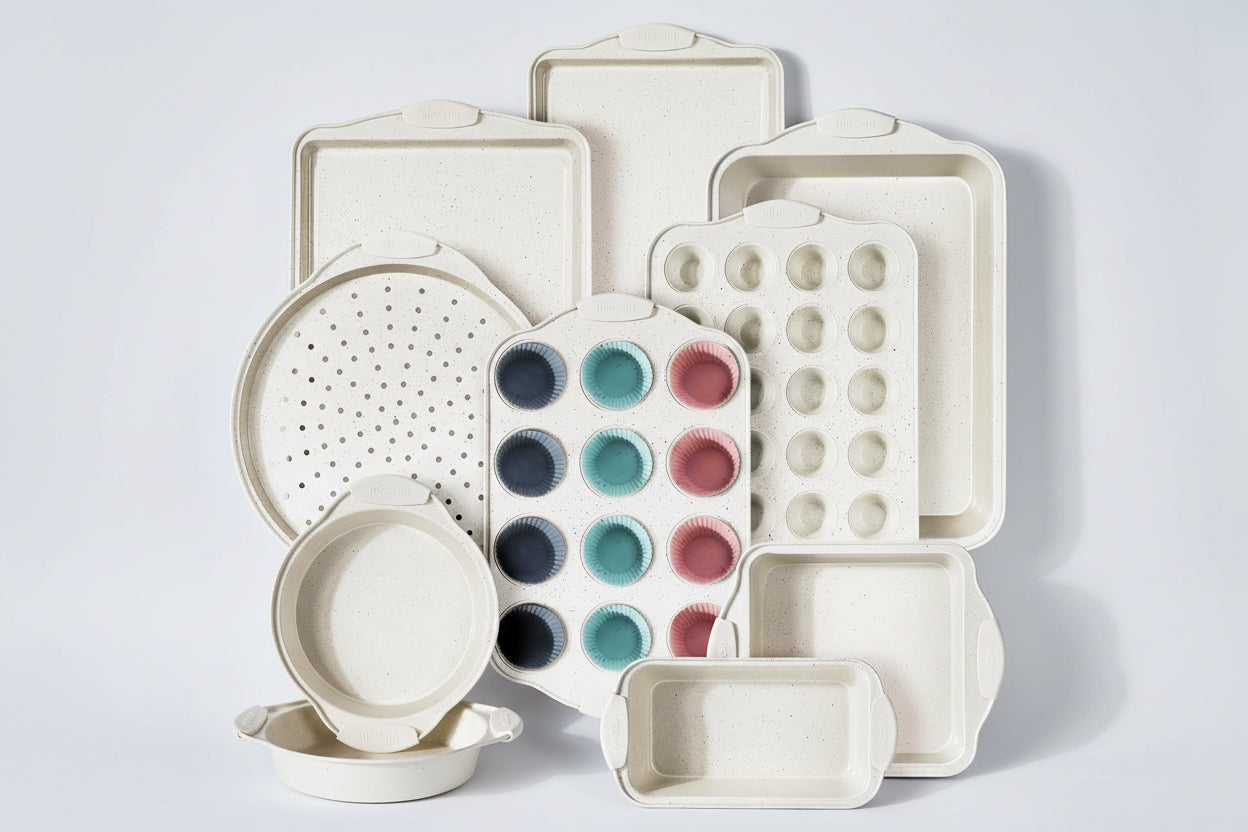 22-Piece Nonstick Bakeware Set, Stackable + Silicone Handles