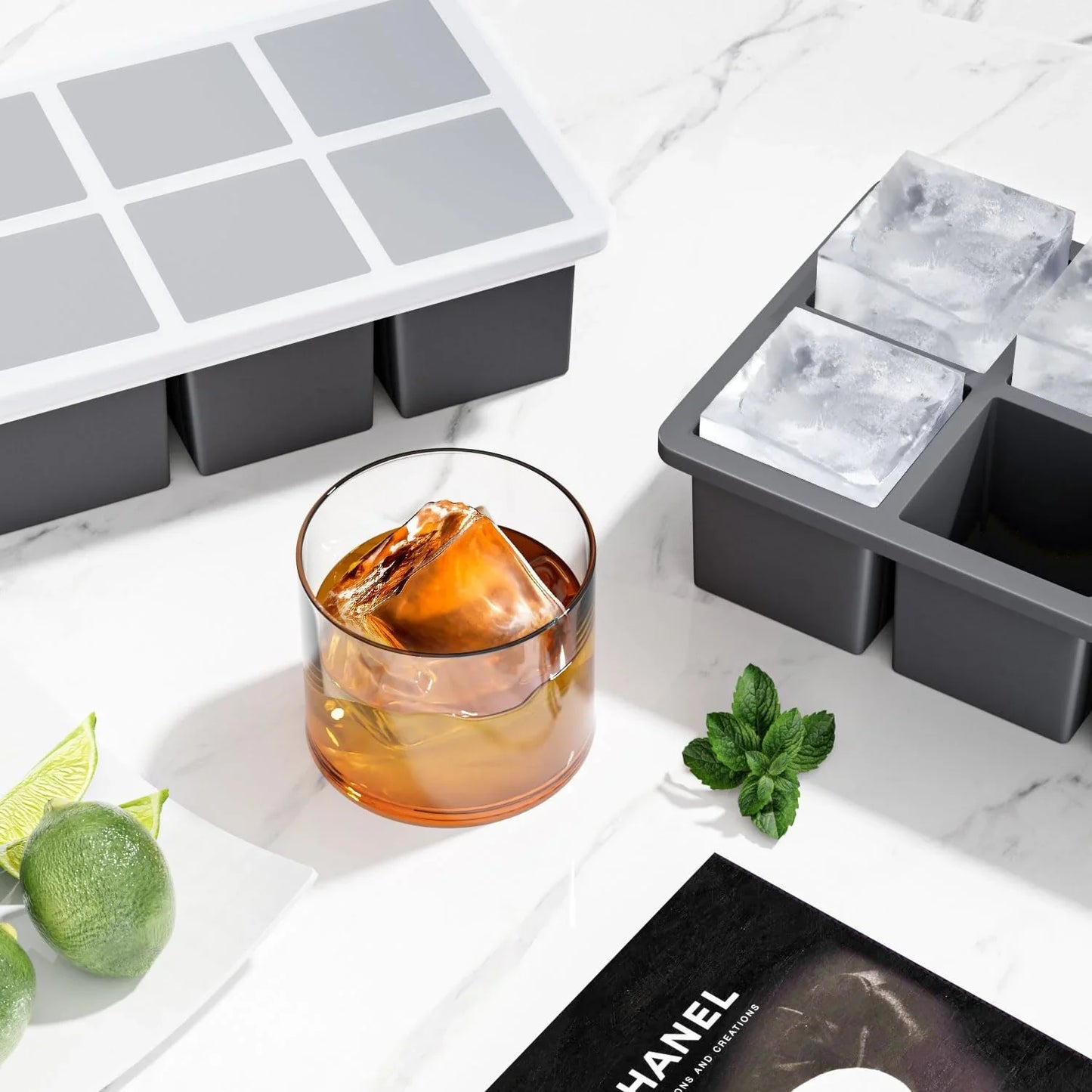 2-Pack Large Ice Cube Trays with Lids, 2-Inch Cubes
