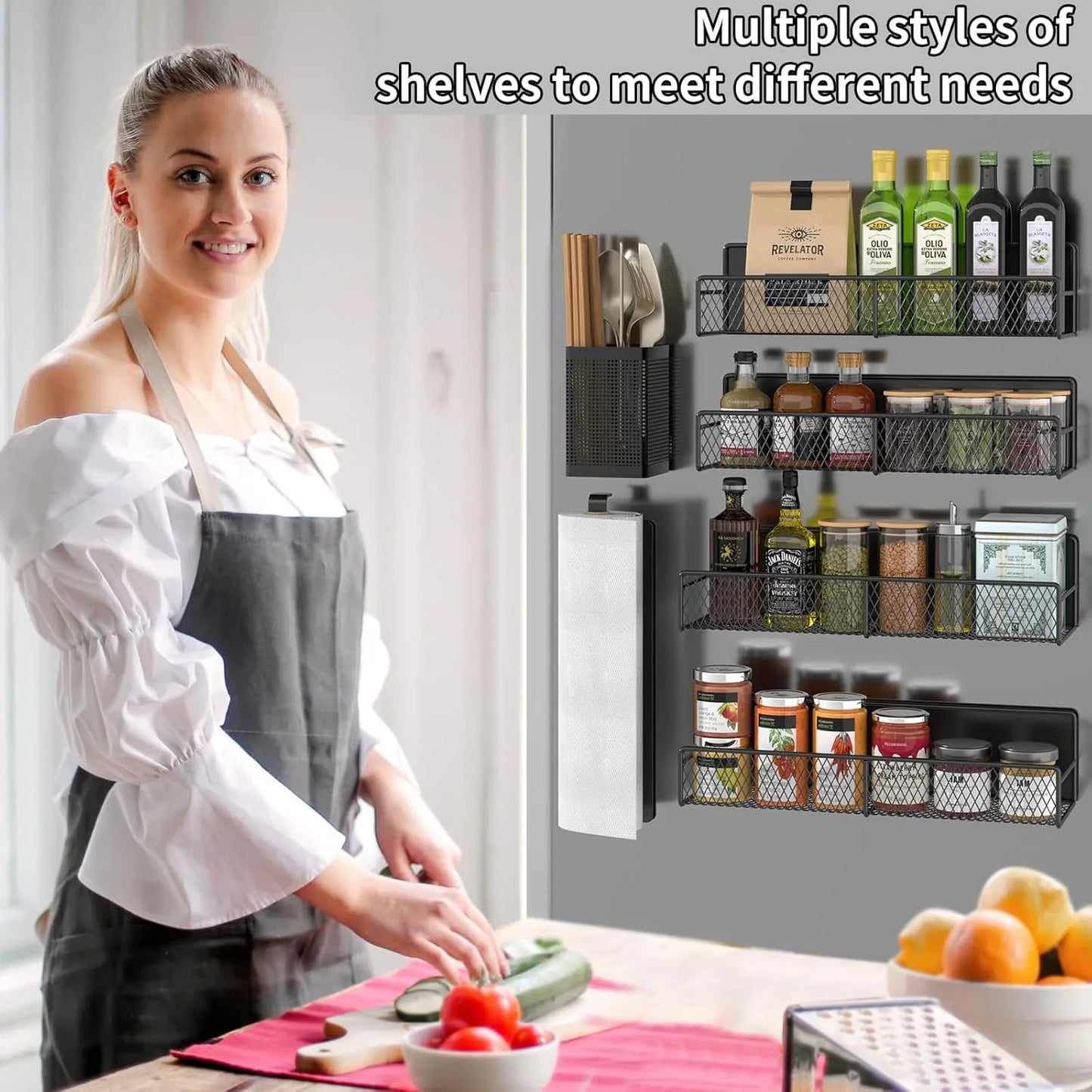 Magnetic Spice Rack Set (6 Pack) for Fridge + Towel Holder