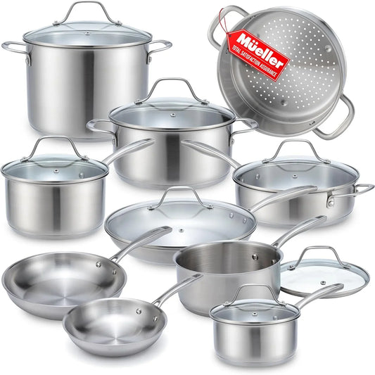17-Piece Tri-Ply Stainless Cookware Set for Induction