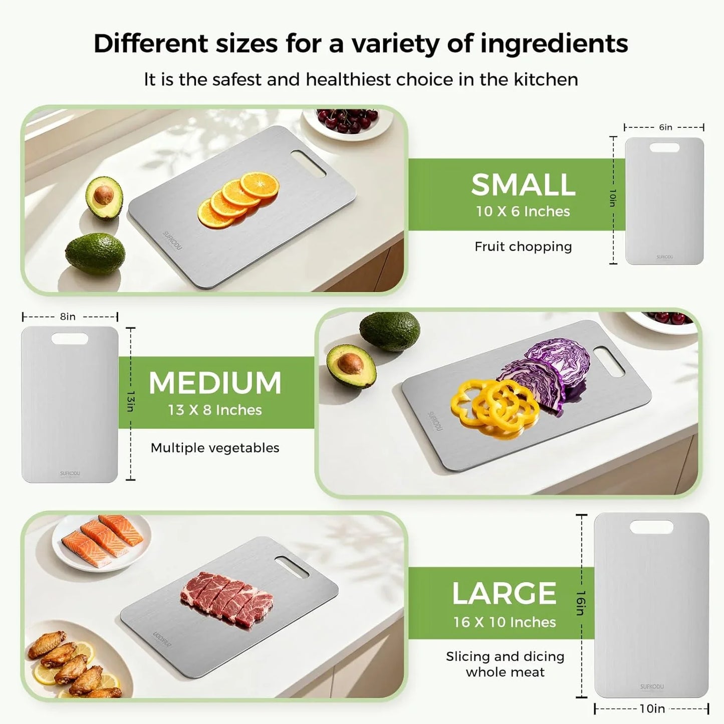 3-Piece Titanium Cutting Board Set, Double-Sided S/M/L