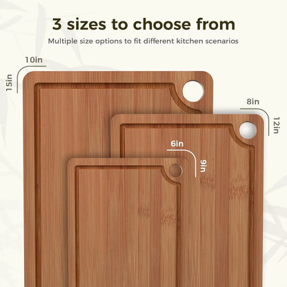 3-Piece Bamboo Cutting Board Set w/ Juice Grooves & Handles