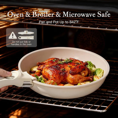 PFAS-Free Ceramic Cookware Set w/ Detachable Handle