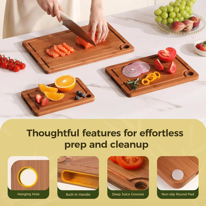 3-Piece Bamboo Cutting Board Set w/ Juice Grooves & Handles