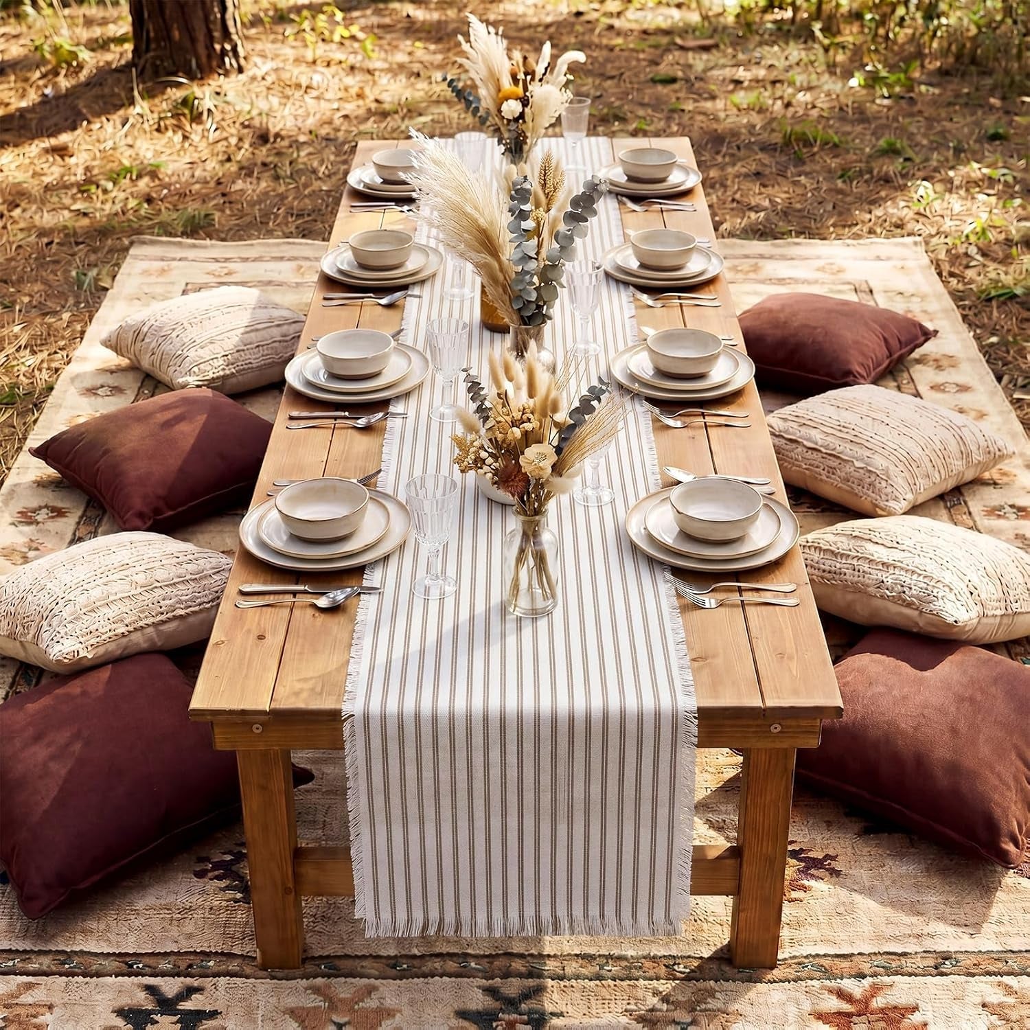 striped-table-runner-71x12-inch-brown-cotton-linen-fringe