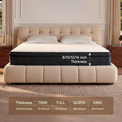 Queen Size Mattresses, Queen Mattress 12 Inch Hybrid Bed, Gel Memory Foam Pocket Coils, Full Zoned Support, Partner Disturbance Reduction, Certipur-Us Certified9