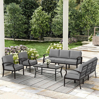 Aluminum Patio Furniture Set with Coffee Table Rectangular, 8-Seat Outdoor Sectional Furniture W/5.1" Cushions, Patio Conversation Set for Porch, Backyard, Poolside-Grey1
