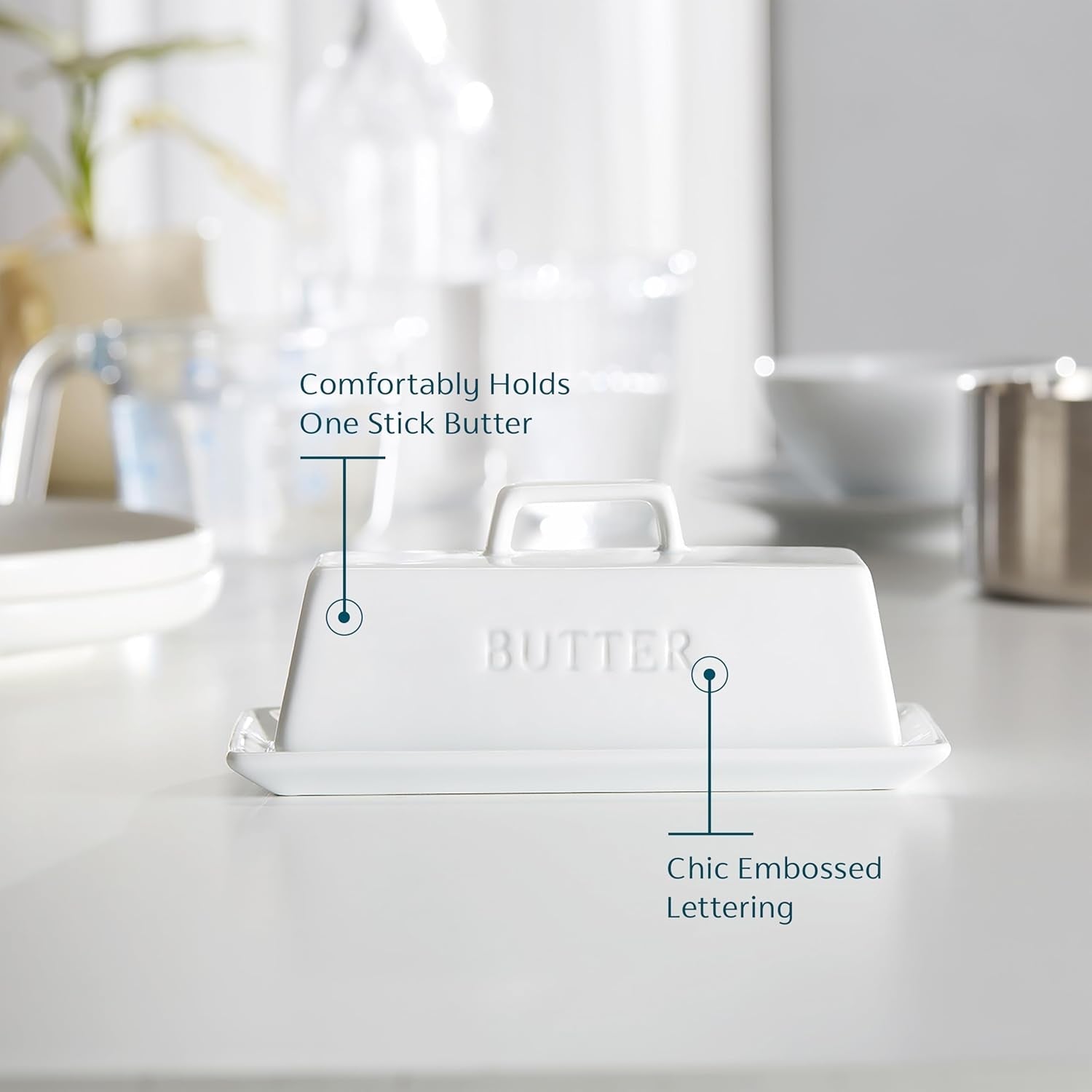 ceramic-butter-dish-with-lid-countertop-dishes-tray-white-holds-1-stick-microwave-dishwasher-safe-elegant-kitchen-storage-covered-holder-handle-stoneware-porcelain-container