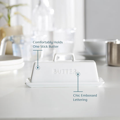 Ceramic Butter Dish with Lid, Countertop, Dishes, Tray, White | Holds 1 Stick Microwave Dishwasher Safe Elegant Kitchen Storage, Covered, Holder, Handle, Stoneware, Porcelain, Container2