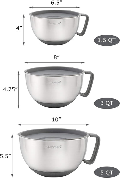 Stainless Steel Mixing Bowls Set with Lids,1.5,3 & 5 Qt,Gray2