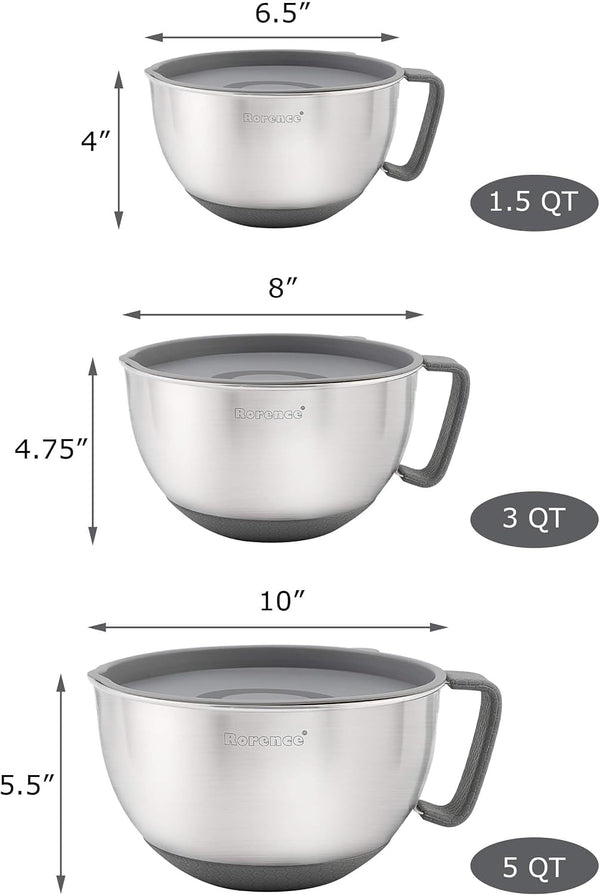 Stainless Steel Mixing Bowls Set with Lids,1.5,3 & 5 Qt,Gray2