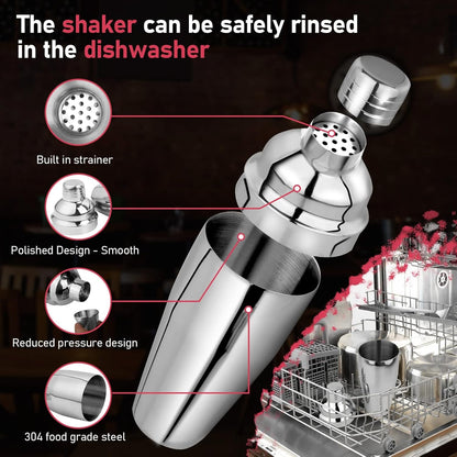 Cocktail Shaker 24Oz Martini Drink Shaker with Built-In Strainer | Shaker Bar Tools for Bartender, Professional 18/8 Stainless Steel Margarita Mixer for Mixed Drinks2