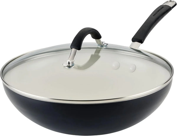 Cucina Ceramic Nonstick Stir Fry Pan and Lid, 11 Inch Non Stick Wok Pan, Dishwasher Safe - Peppercorn1