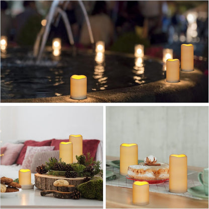 Flameless Candles 4" 5" 6" Outdoor Indoor Pillars Battery Operated Flickering Candles Include 10-Key Remote Timer 400+ Hours by 2 AA Batteries (Ivory Candle - Warm Light, 3"D X 4"|5"|6" H - 12 Pack)6