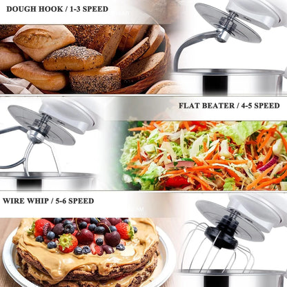 Stand Mixer 5-QT, 6+P Speed Tilt-Head Food Mixer 300W Dough Mixer with Stainless Steel Bowl,Dough Hook,Flat Beater&Whisk Electric Kitchen Mixer for Household Baking, Anti-Slip(Pearl White)2