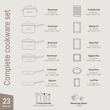 Pots and Pans Set, 23-Piece Non Stick Cookware & Bakeware Sets with Plaid Pattern, Stackable Design, Dishwasher Safe, Stain-Resistant, Oven & All-Stove Safe, Tempered Glass Lid, Golden2