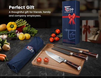 14Pcs Chef Knife Set with Roll Bag, Professional Stainless Steel Japanese Knife Set with Pakkawood Handle for Professional Chef, Camping, Travel, BBQ, RV or Gift | High Carbon Stainless Steel Japanese Knife Set with Sharpener, Wood Handle, Professional for Home, Camping, BBQ, Ideal Gift2