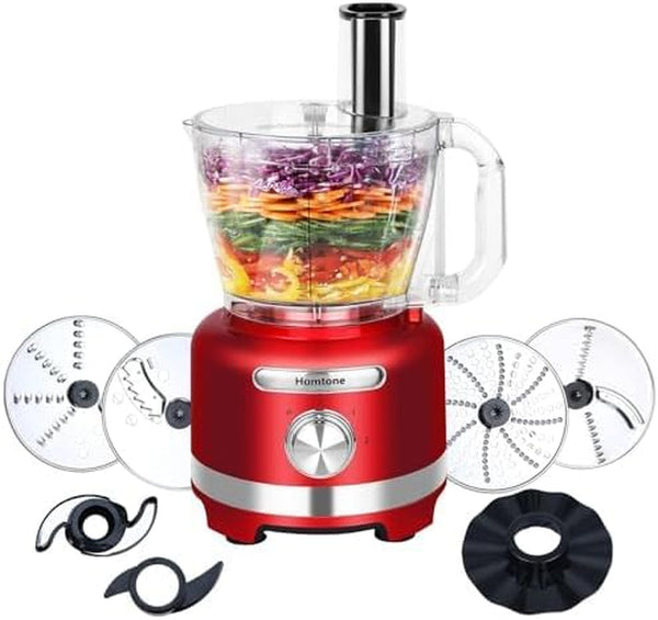 16-Cup Food Processor, Heavy-Duty 9-Function Appliance with 7 Blades & 3 Speeds for Dough Kneading, Meat Chopping, Slicing, Shredding & Making French Fries, 600W (Red, 16 Cup)1