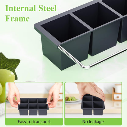 Large Ice Cube Tray for Whiskey: 2" Big Silicone Ice Tray with Lid for Whisky - 3Pack Old Fashioned Ice Cube Trays for Cocktail - Huge Square Cubed Bourbon Ice Cube Maker3