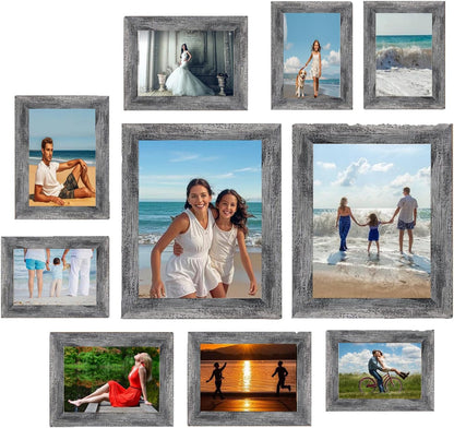 Picture Frames Set with Two 11X14, Four 8X10, Four 5X7 Gallery Wall Frame Set,Collage Picture Frame,10Pack Farmhouse Wood Photo Frames for Living Room Wall Gallery Decor or Desk,Rustic Black1