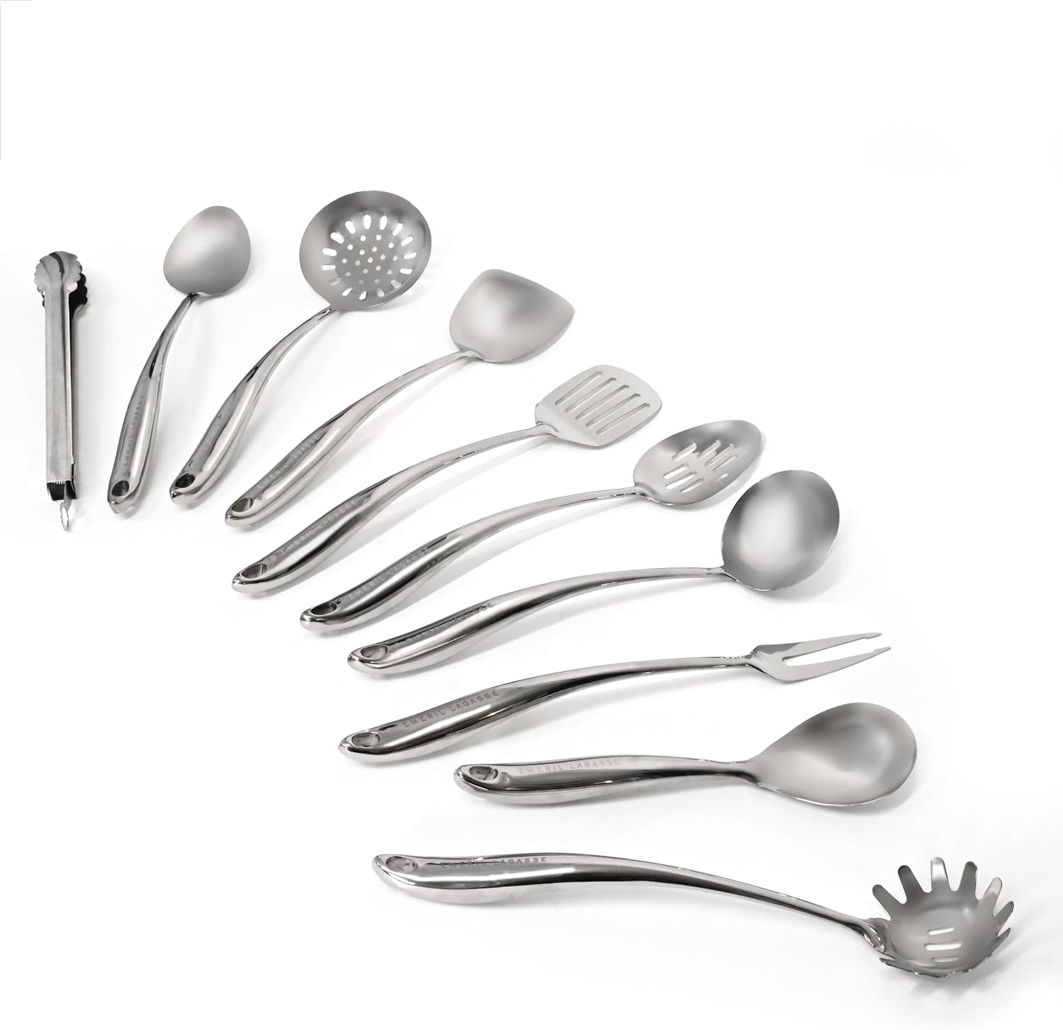 lagasse-10-piece-stainless-steel-utensil-set-premium-304-mirror-finish-cooking-tools-with-hanging-loops-heat-resistant-dishwasher-safe-kitchen-gadgets-for-nonstick-cookware