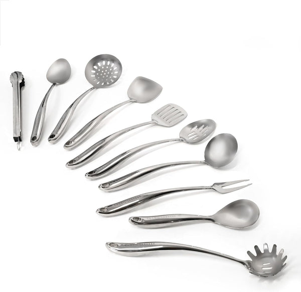 Lagasse 10-Piece Stainless Steel Utensil Set – Premium 304 Mirror Finish Cooking Tools with Hanging Loops – Heat Resistant, Dishwasher Safe Kitchen Gadgets for Nonstick Cookware1