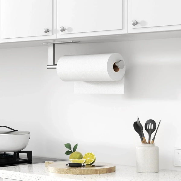 Paper Towel Holder under Cabinet - Stainless Steel Paper Towel Holder Wall Mount, Self-Adhesive or Drilling, Silver Towel Rack for Kitchen Organization and Storage, Kitchen Paper Roll Holder7