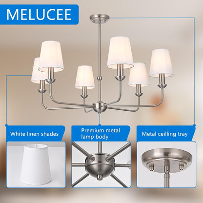 6-Light Modern Chandeliers with Linen Fabric Shades E12 Base7