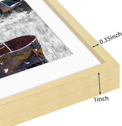 11X14 Gold Aluminum Frame, Real Glass, Mat Fits 8X106