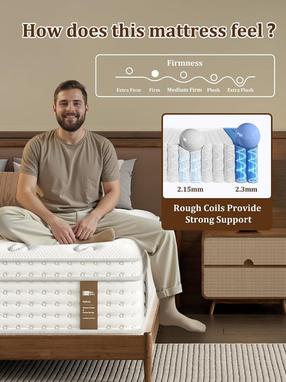 Firm King Mattress 14 Inch, Hybrid King Size Mattress in a Box, Back Pain Relief, Luxury Pocket Spring Mattress, Fiberglass-Free, 365-Night-Trial, 10 Year Warranty3