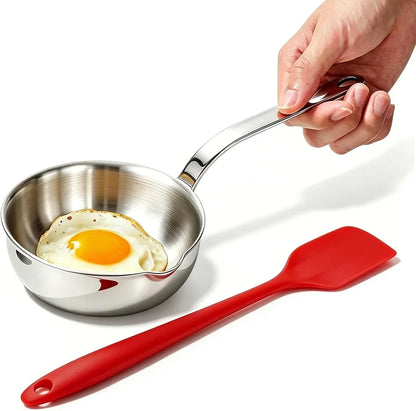 5.1 Inch Mini Egg Pan Stainless Steel Sauce Pan Omelet Pan with Pour Spout | 1/2 Quart Frying Pan, SUS304 Stainless Steel Mini Skillet for Egg Frying Pan, Butter Warmer, with 11" Scraper, Red1
