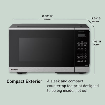 Panasonic Countertop Microwave Oven, 900W, 0.9 Cu. Ft., Sensor Cook and Reheat, 10 Power Levels, Auto Defrost, Keep Warm, Child Lock, Black Stainless Steel - NN-SB44QS3