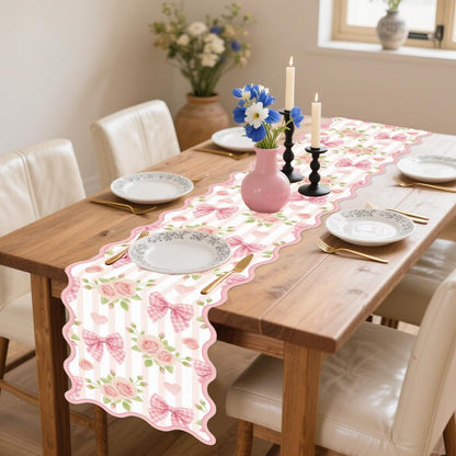 Pink Bowknot Floral Love Hearts Table Runner Decoration 72X13 Inch7
