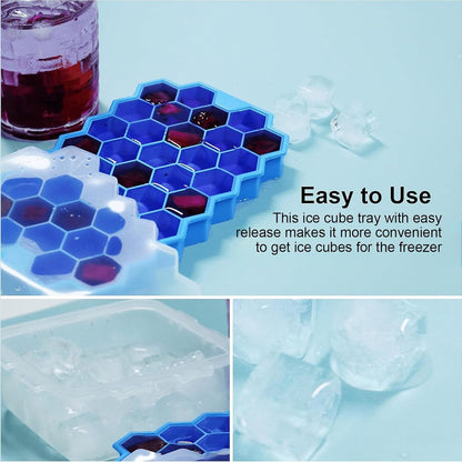 Ice Cube Trays for Freezer with Lid-37 Grid Silicone for Small Ice Cube Molds,Easy-Release Reusable in Organizer Bins or Ice Bucket for Cocktail Bar or Iced Coffee Cup4
