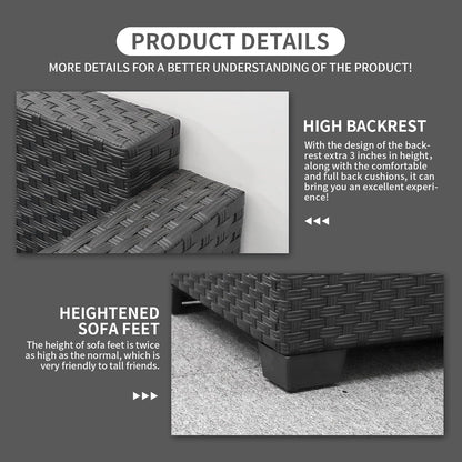 5-Piece Patio Furniture Sofa Set Outdoor Wicker Sectional Couch with Storage Table Non-Slip Cushions Furniture Covers, Grey8