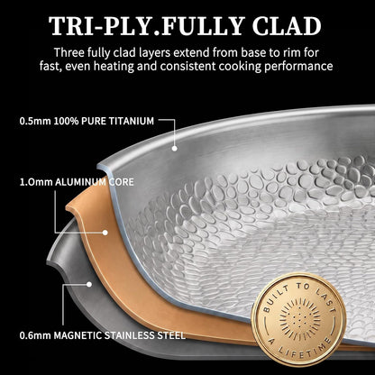 12" Titanium Pans for Cooking, 100% Pure Titanium Frying Pan | Food-Grade Titanium; Naturally Non-Toxic; No PTFE/PFOA/PFAS Coating; Induction Ready, Dishwasher Safe, Oven Safe to 1000°F5