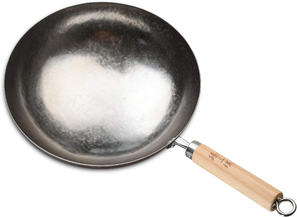 Zhensanhuan Chinese Hand Hammered Iron Pow Woks and Stir Fry Pans Wooden Handle (Silver-Not Seasoned 32Cm)1