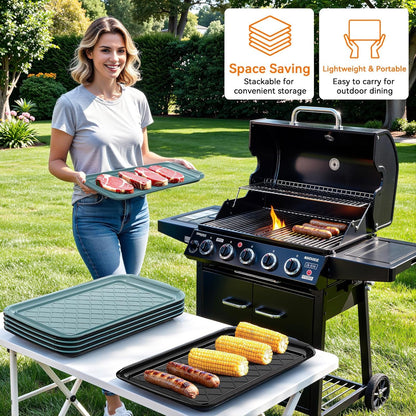 Grilling Prep & Serve Trays for Party Set of 2, Large BBQ Serving Platters | Dishwasher Safe Plastic Trays for Raw and Cooked Food 17"×10.5" Stackable Party Supplies for Grilling, Meal Prep, Cafeteria5