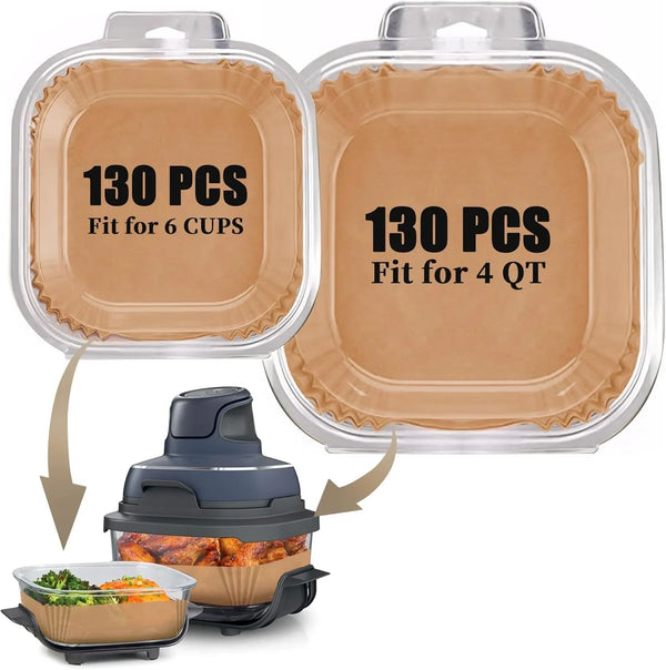 260Pcs Air Fryer Liners Disposable Parchment Paper Sheets for Ninja Crispi | 130 + 130 Non-Stick, Unbleached Airfryer Sheets Air Fryer Accessories for Ninja Crispi Glass 4-In-1 Portable Cooking System1