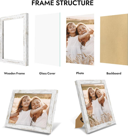 8X10 Picture Frame with Real Glass Wood (Distressed White, 1 Pack)5